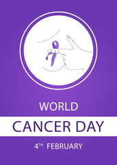 World Cancer Day, poster. Design layout template. Vector illustration on the violet background.