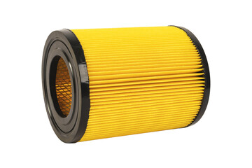 New car air filter element. Car engine air filter isolated on white background. Close-up air filter over white with clipping path.