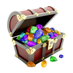 transparent treasure chest with colored gems icon
