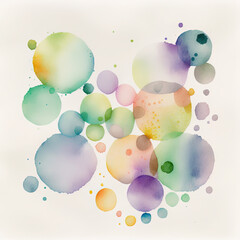 Abstract watercolor drops and splashes on white paper. Multicolor illustration. Generative AI