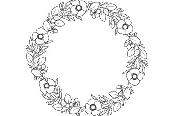 Flower Wreath - Flower Vector Frame - Floral Illustration Graphic - Wild Flowers - Leaf - Leaves - Collection - Nature - Transparent - Isolated - Illustrator - AI EPS SVG PNG JPG	