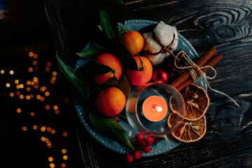 Christmas candle on a plate