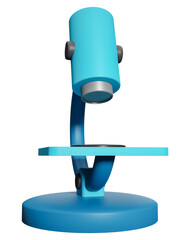Microscope 3d illustration front view. 3D illustration of blue microscope isolated on white background