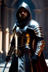 Naklejka premium Dangerous sneaky shady Assassin character. Generative AI