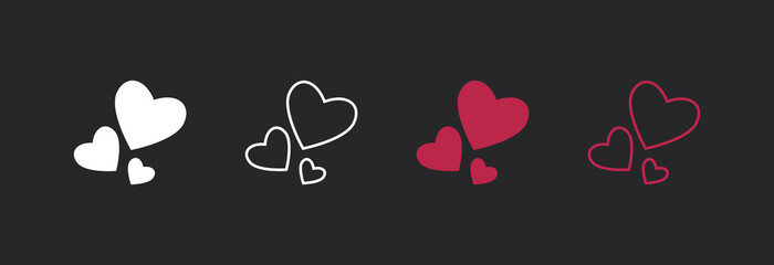 Three hearts in different variations rise up. Vector icon.