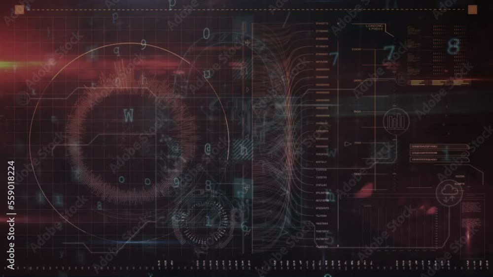 Poster animation of circle, abstract pattern and multiple texts over circuit board pattern in padlock
