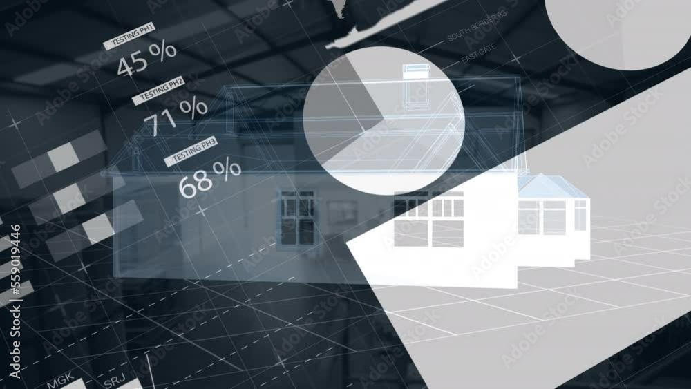 Poster animation of data processing over house