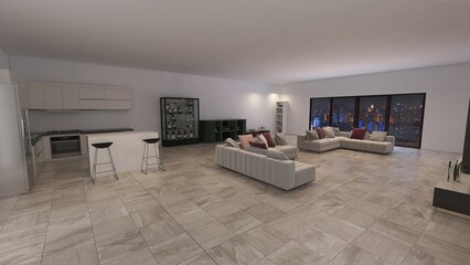 Modern Living Room Night Time
