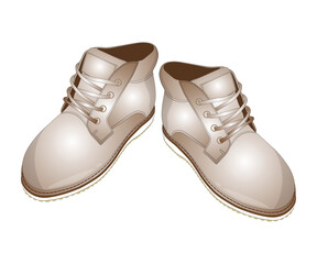 A pair of sneakers leather shoes with brown lace. Shoe vector illustration isolated on white