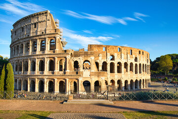Fototapeta na wymiar View on the Collosseum from the Forum Romanum