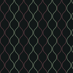 Textiles in the style of the 70s, 80s. Colored waves on dark. fence pattern