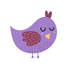 Cute little bird isolated element in cartoon style. Funny animal character print for baby and kids design. Vector illustration