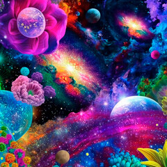 Fototapeta na wymiar space background with different elements of rainbow colors. High quality illustration