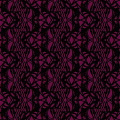 abstract tile drawn with ornaments in folk style and black color drawn on a dark violet background, vector tile