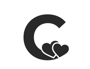 letter c with two hearts. creative initial letter for valentine's day design. romantic and love. isolated vector image