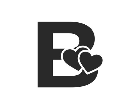 letter b with two hearts. element for valentine's day design. romantic and love symbol. isolated vector image