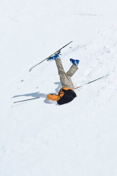 Lone skier making turns in alpine environment, Washington.