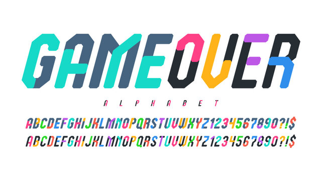 new111Original alphabet design, gaming style, colorful characters set.
