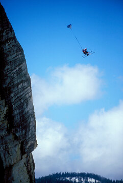 Ski-BASE jumper at  Lovers Leap, a cliff near Lake Tahoe.