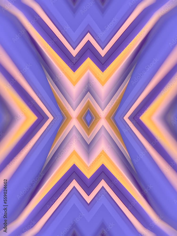 Poster Kaleidoscopic pattern of twisted geometric shapes with trendy multi colored gradient. 3d rendering digital illustration