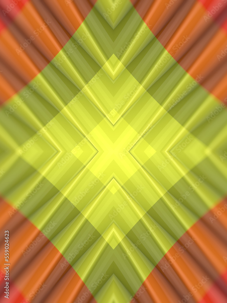 Poster Kaleidoscopic pattern of twisted geometric shapes with trendy multi colored gradient. 3d rendering digital illustration