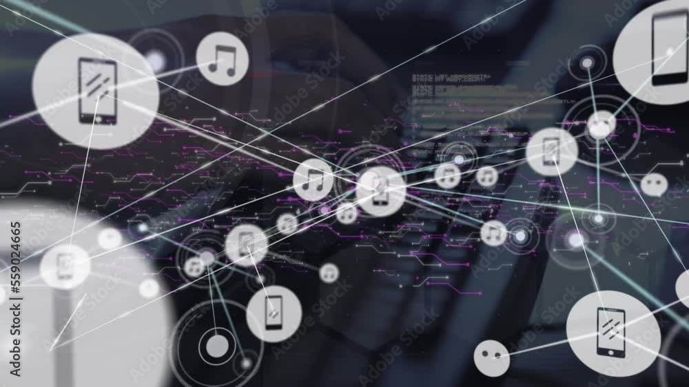 Poster animation of network of connections over hands using computer