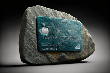 Credit card made of stone, concept of ancient paying technology, old money, created with Generative AI technology