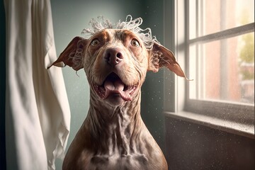 Dog shakes after bath, created with Generative AI technology