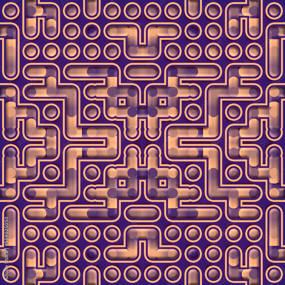 Poster symmetrical composition with cartoon maze. futuristic background. 3d rendering digital illustration