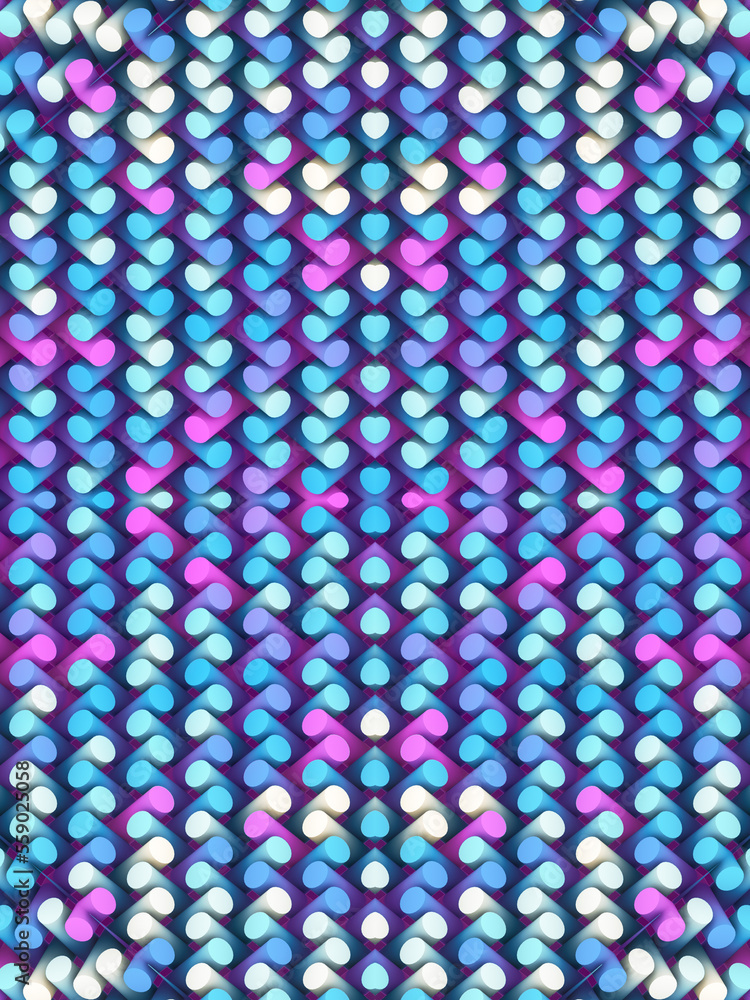 Poster Digital background with multi colored cylindrical shapes. Contemporary art. Design element. 3d rendering illustration
