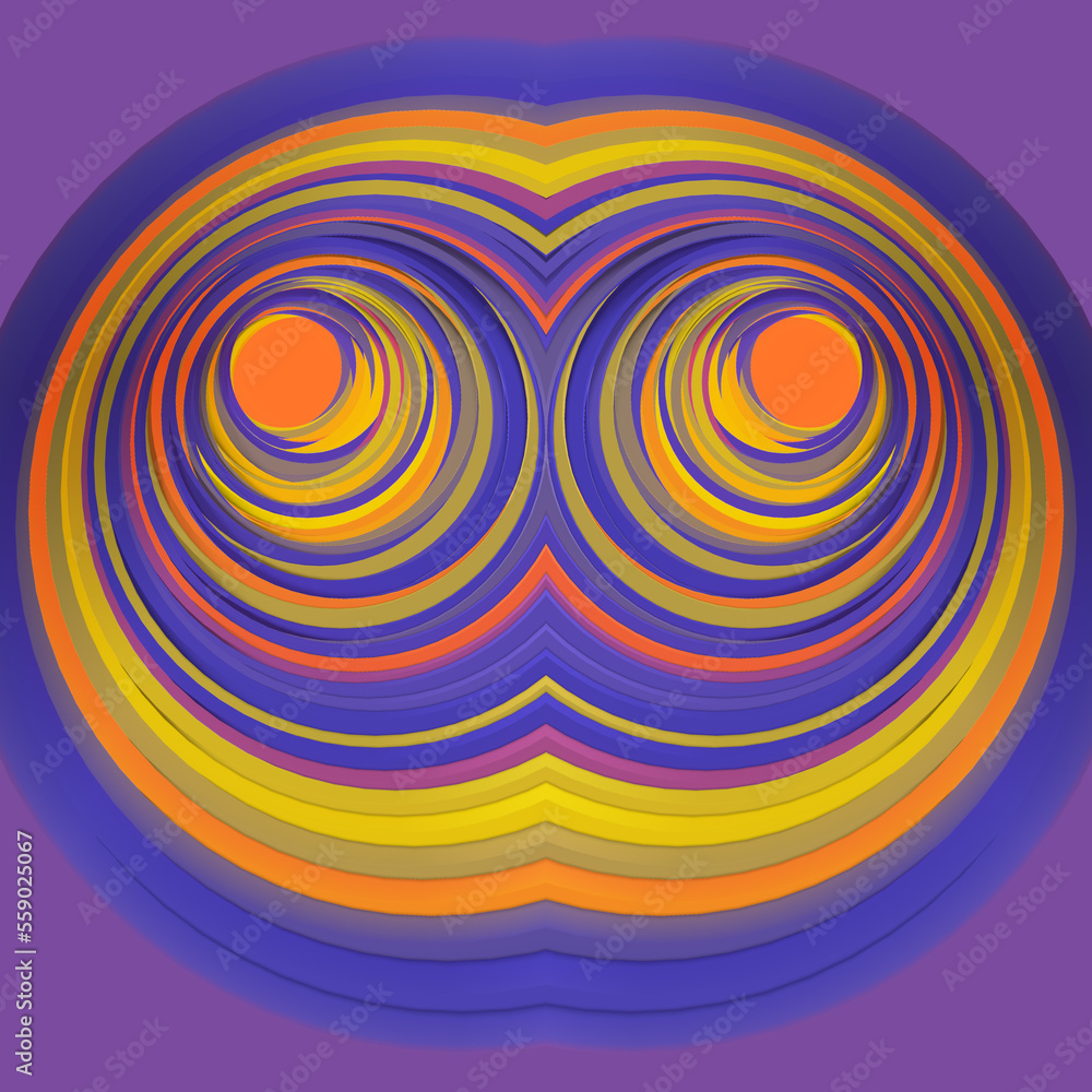 Fototapete abstract pattern of multi colored circles with displacement effect. 3d rendering background. digital