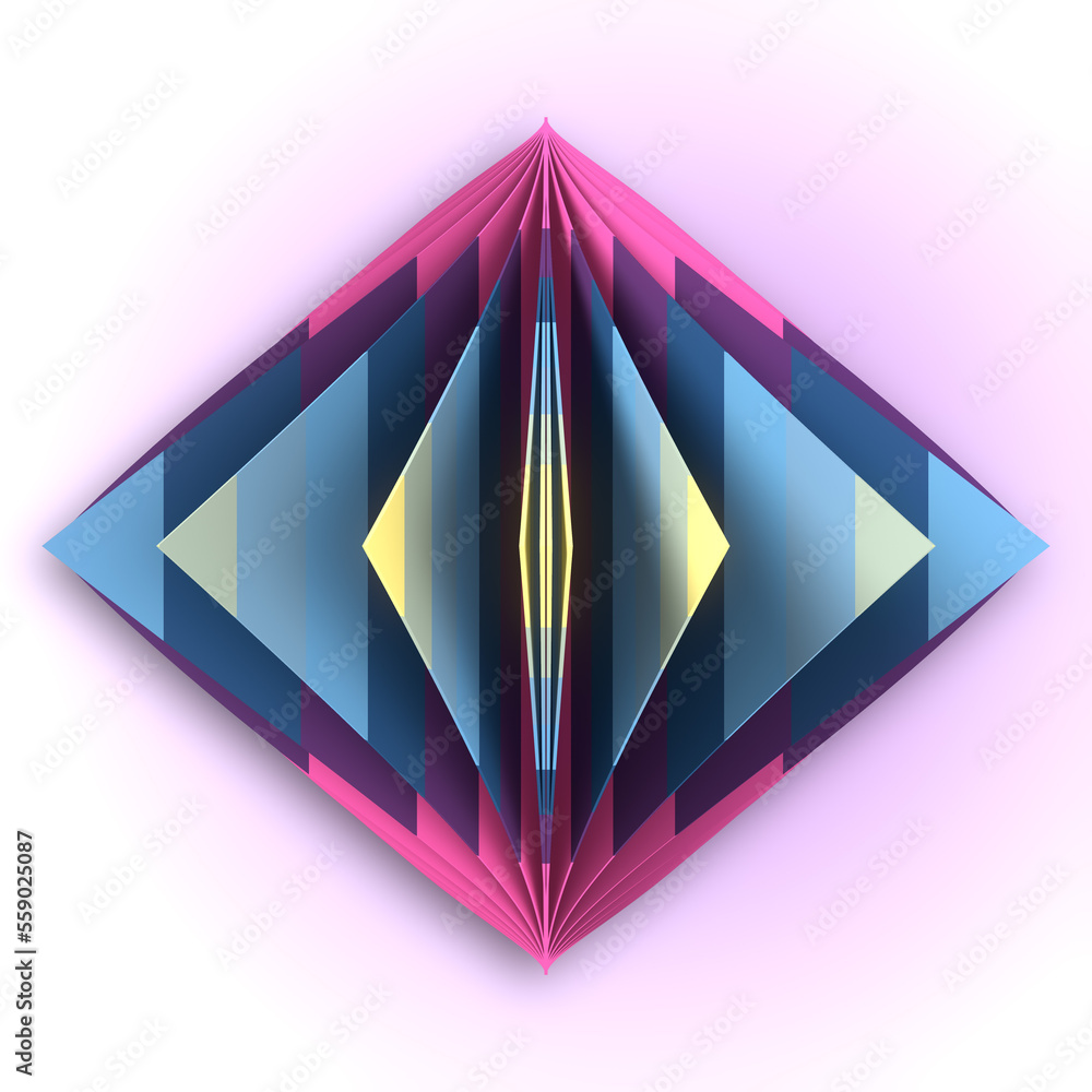Aufkleber stack of colorful diamond-shaped sheets in the center of the screen. abstract background. 3d render 