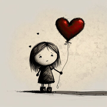 girl holding heart shaped balloon. love and valentine day concept. generative ai