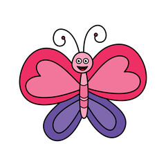 Butterfly vector illustration. Cartoon butterfly. Butterfly hand draw isolated.