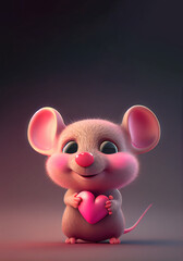 Adorable Pink Mouse Excited for Valentine's Day. Generative ai