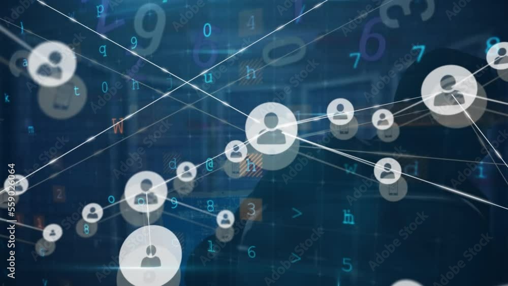 Poster animation of networks of connections and data processing over computer servers