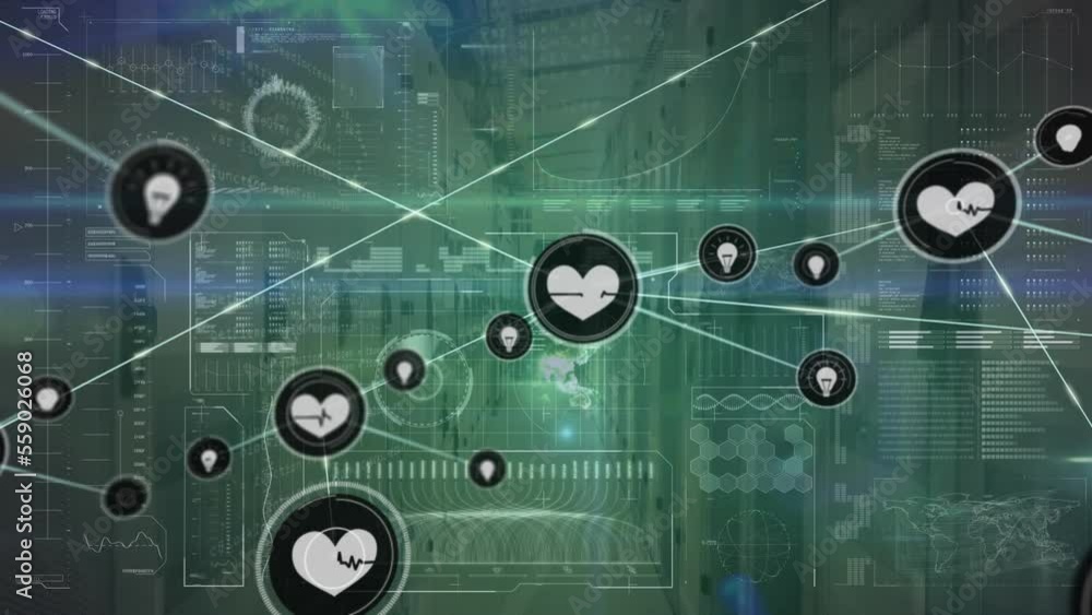 Poster animation of networks of connections and data processing over computer servers