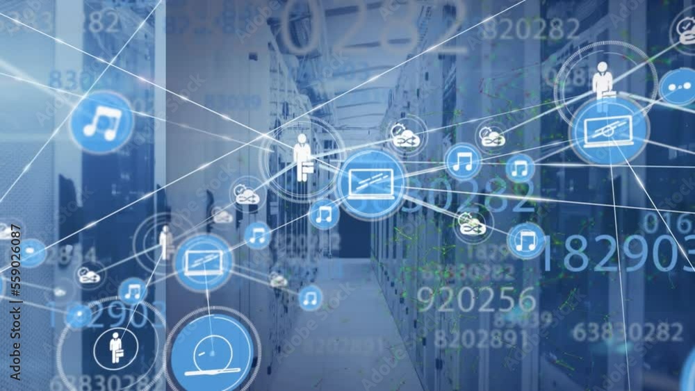 Poster animation of networks of connections and data processing over computer servers