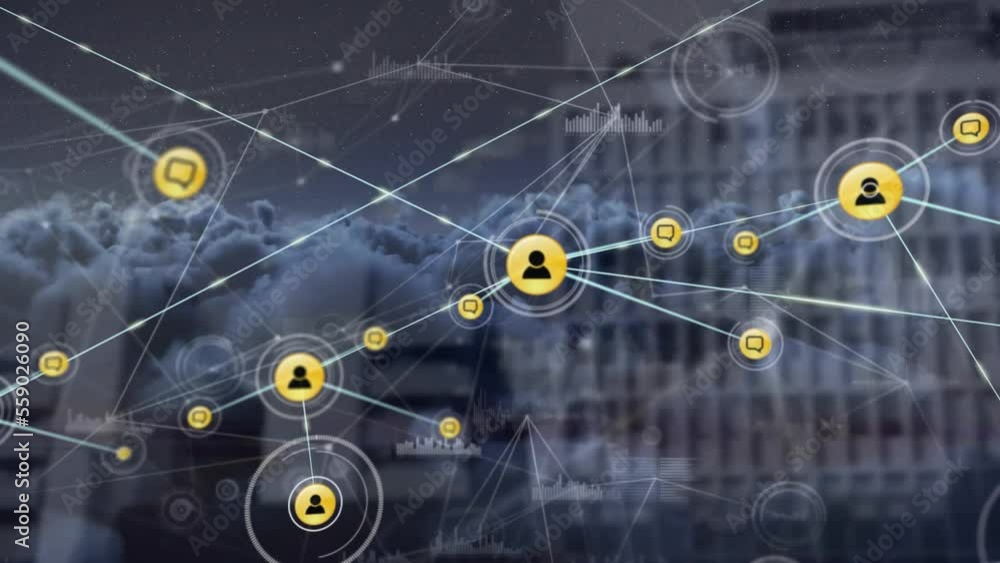 Poster Animation of networks of connections and data processing over clouds