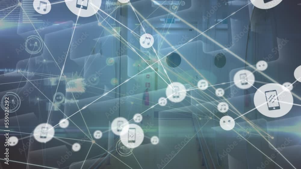 Poster animation of network of connections and data processing