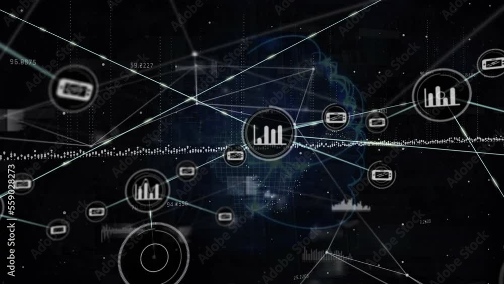 Poster animation of network of connections over data processing