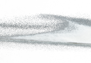 Million of white sand explosion, Photo image of falling down shower snow, heavy snows storm flying. Freeze shot on black background isolated overlay. Tiny Fine Salt sands as particle science