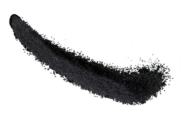 Million of black sand explosion, Photo image of falling down sands flying. Freeze shot on black background isolated overlay. Tiny Fine sand dust magnet as particle disintegrate science