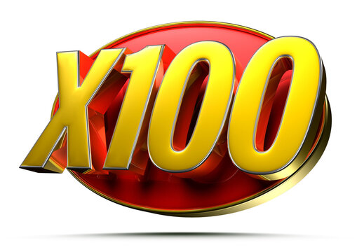 Gold X100 red circle 3D illustration. Advertising signs. Product design. Product sales.