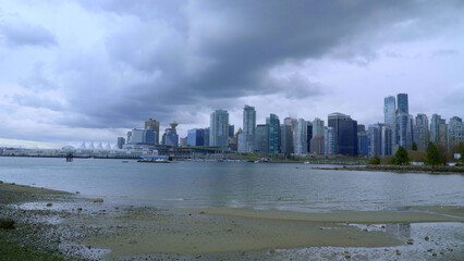 The skyline of Vancouver harbourfront - dramatic sky - travel photography