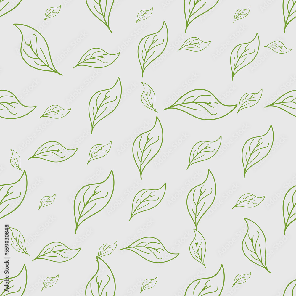 Aufkleber leaf seamless pattern. seamless pattern with green leaves in minimal line doodle style. vector illus