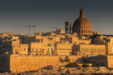 Valletta, Malta, 22 May 2022 : Beautiful view of Valletta skyline at sunset, view from Sliema