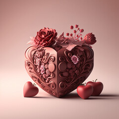 chocolate heart with roses inside. generative ai - obrazy, fototapety, plakaty