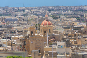 Gozo, Malta, 22 May 2022:  View of the Cathedral of Gozo from above