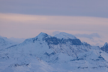 Stunning snow-capped mountain peaks found in the Swiss Alps. Here the ice does not melt all year round. global warming.